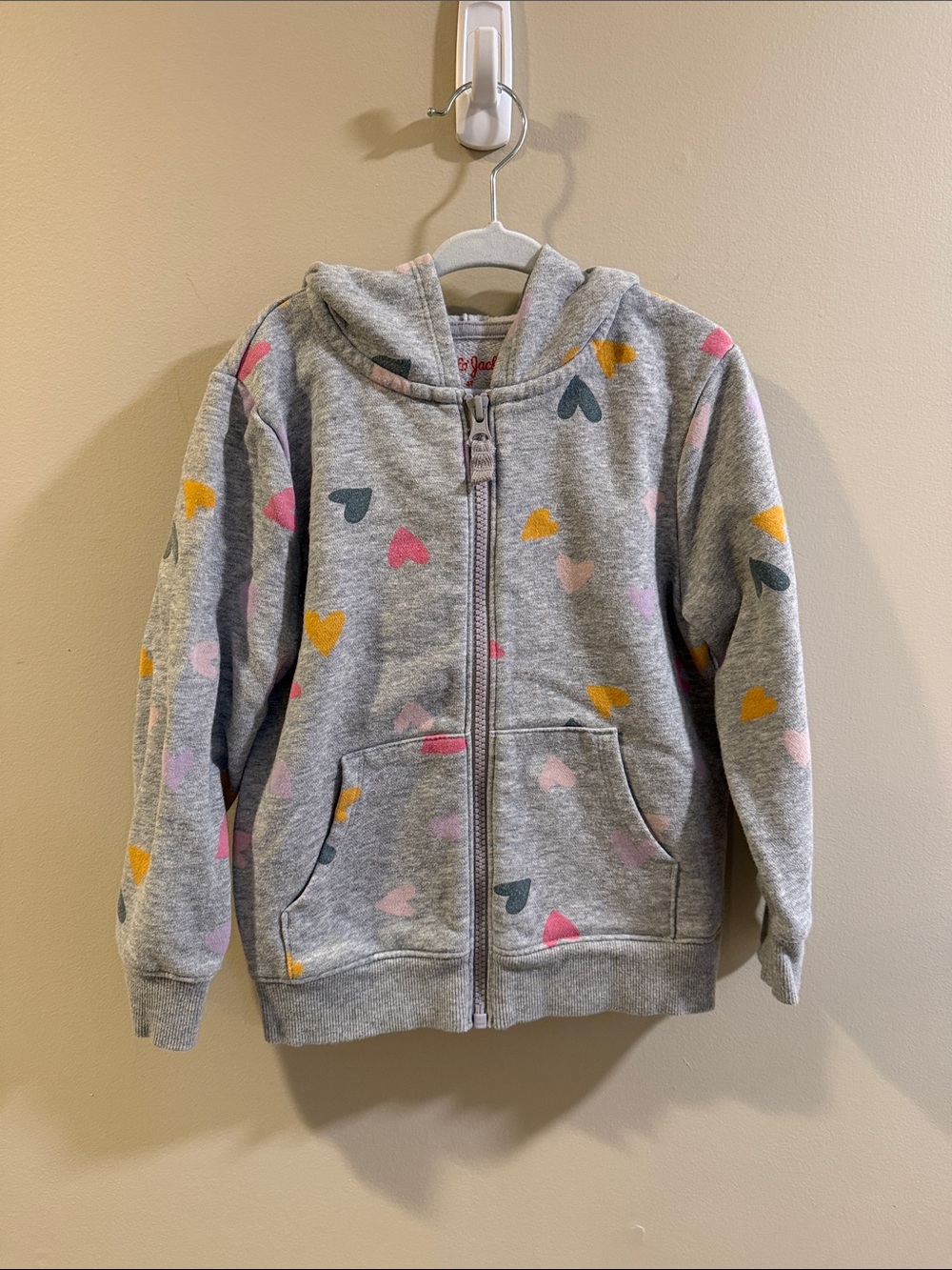 Cat & Jack Gray Zip-Up Hoodie with Multicolor Hearts
